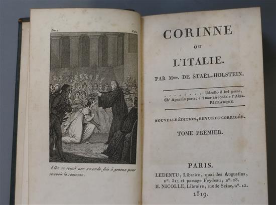 Madame De Staël - Holstein, Corinne or LItalie, Tome Premier (1st edition), 4 vols, green leather, Ledentu, Paris 1819